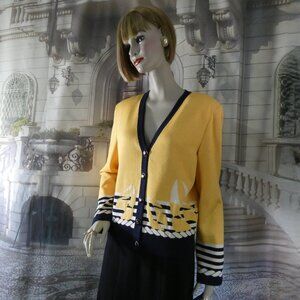 St. John Collection Suit Size 8 Sailboats Yellow White Blue w Blue Gored Skirt